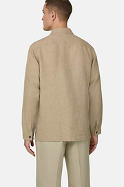Link Shirt Jacket in Pure Washed Linen, Beige, thumb, 3