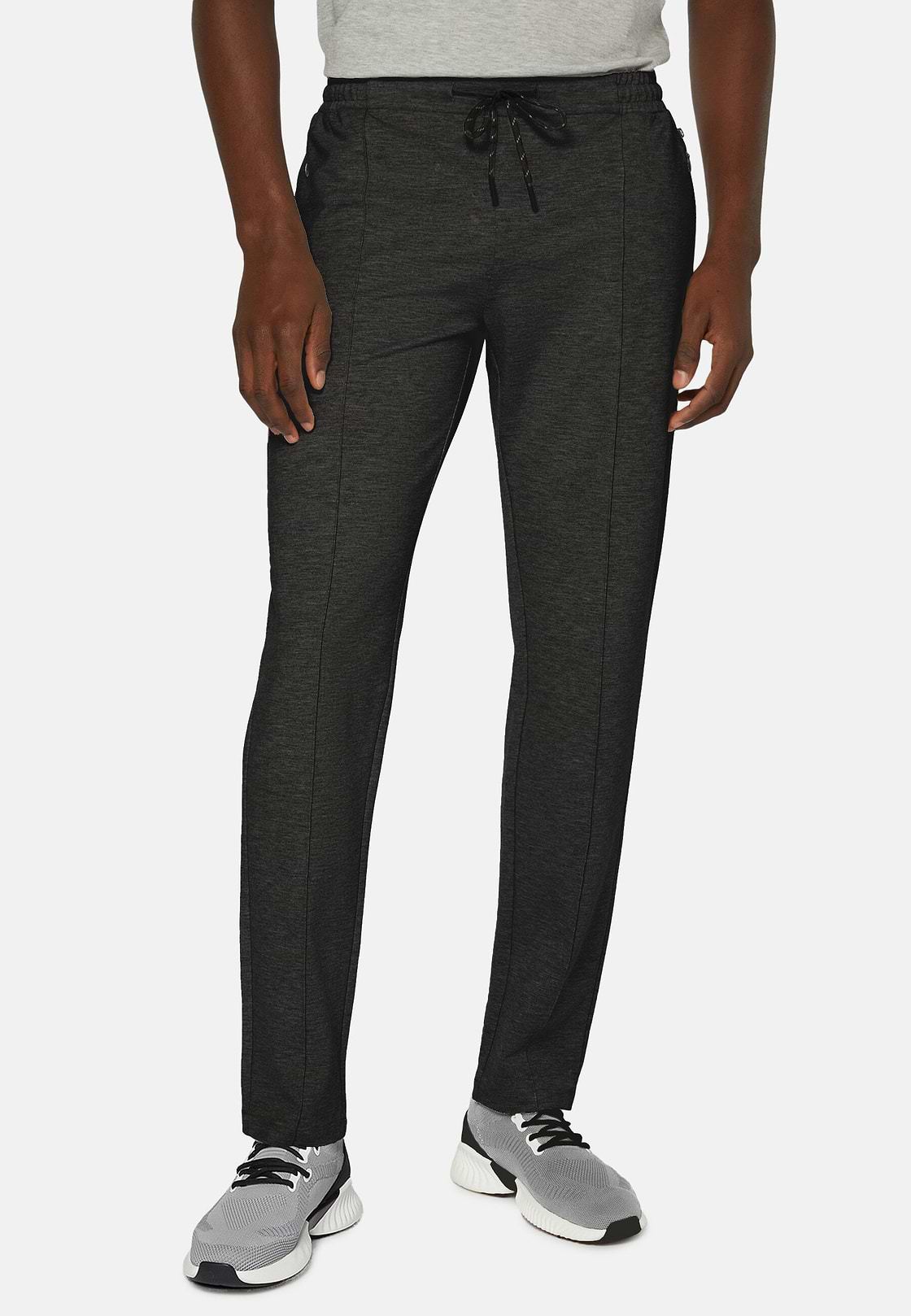 Stretch Interlock Technical Fabric Trousers, Charcoal, hi-res