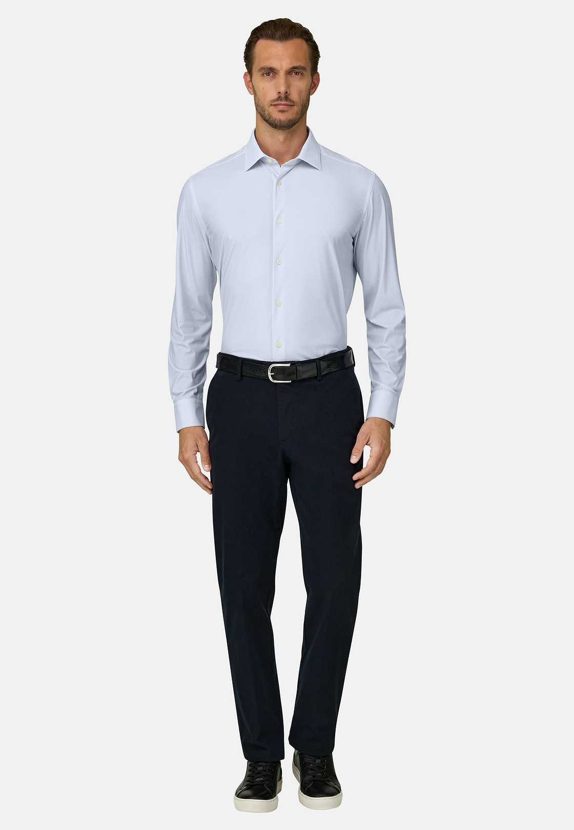 Shirt Micro Patterned Nylon Stretch Slim Fit B Tech, Light Blue, hi-res, 2