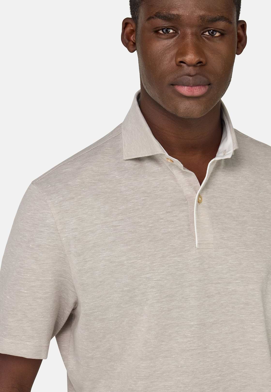 Cotton/Linen Piqué Polo Shirt, Sand, hi-res