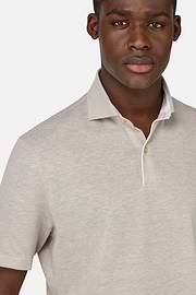 Cotton/Linen Piqué Polo Shirt, Sand, hi-res