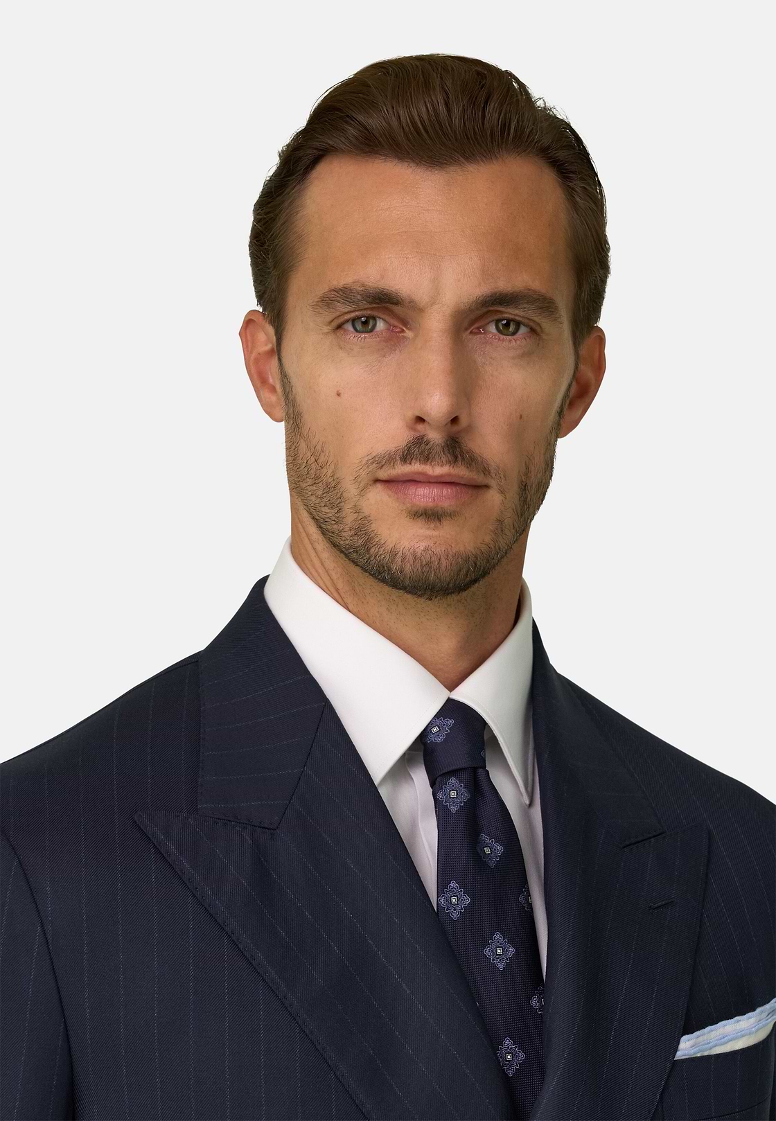 Suit Double-Breasted Herringbone Wool S130, Navy blue, hi-res, 4
