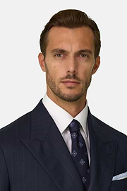 Suit Double-Breasted Herringbone Wool S130, Navy blue, thumb, 4
