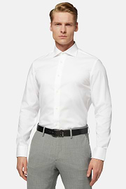 Chemise Blanche Pin Point En Coton Slim Fit, blanc, hi-res