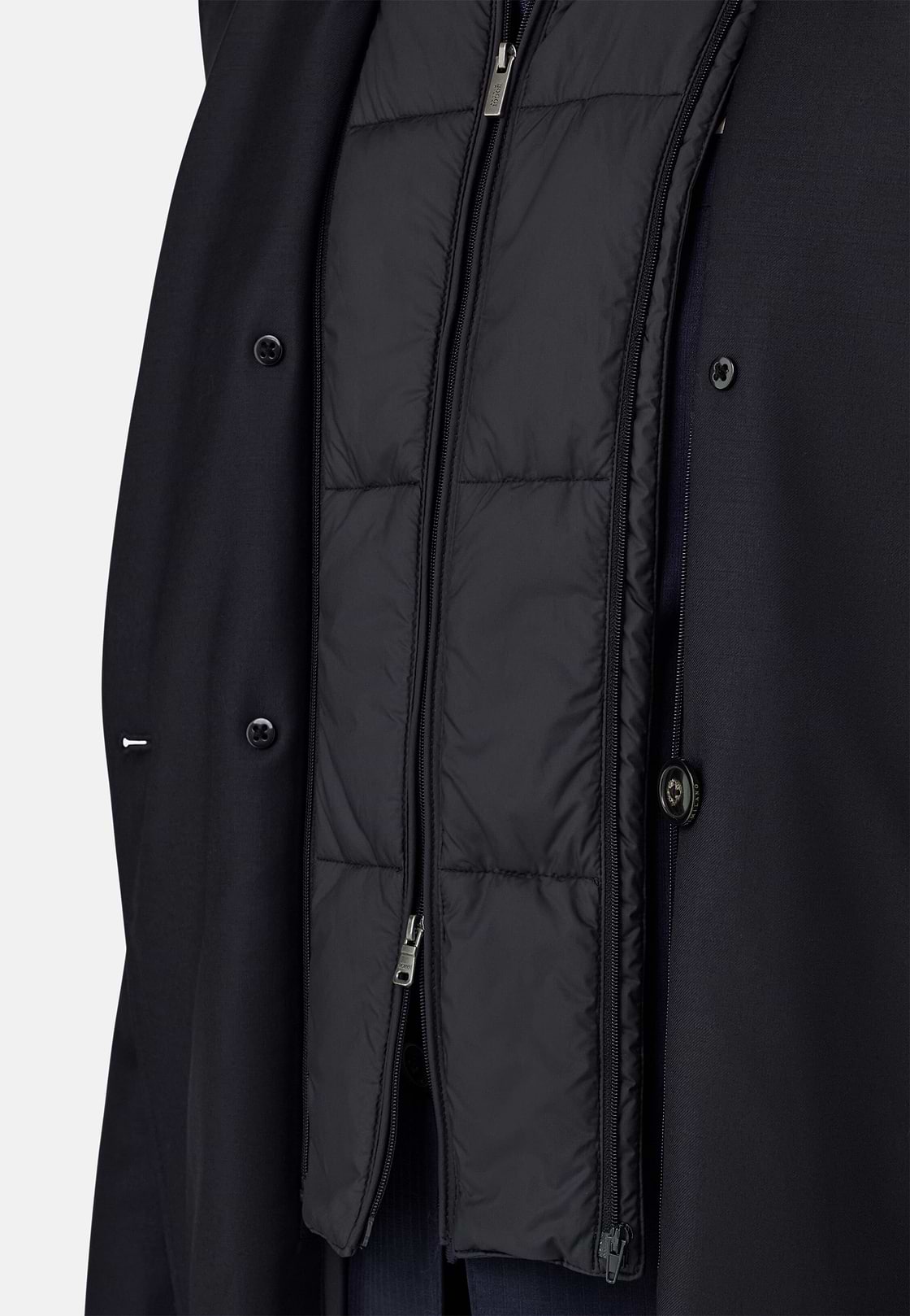 Double-Breasted Padded Coat with Removable Bib in Wool, Navy blue, hi-res, 3