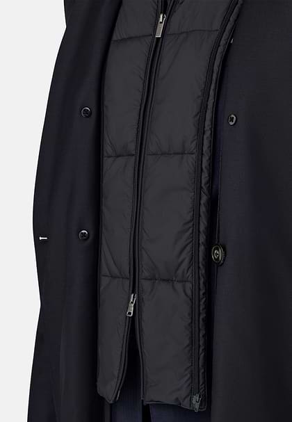 Double-Breasted Padded Coat with Removable Bib in Wool, Navy blue, hi-res