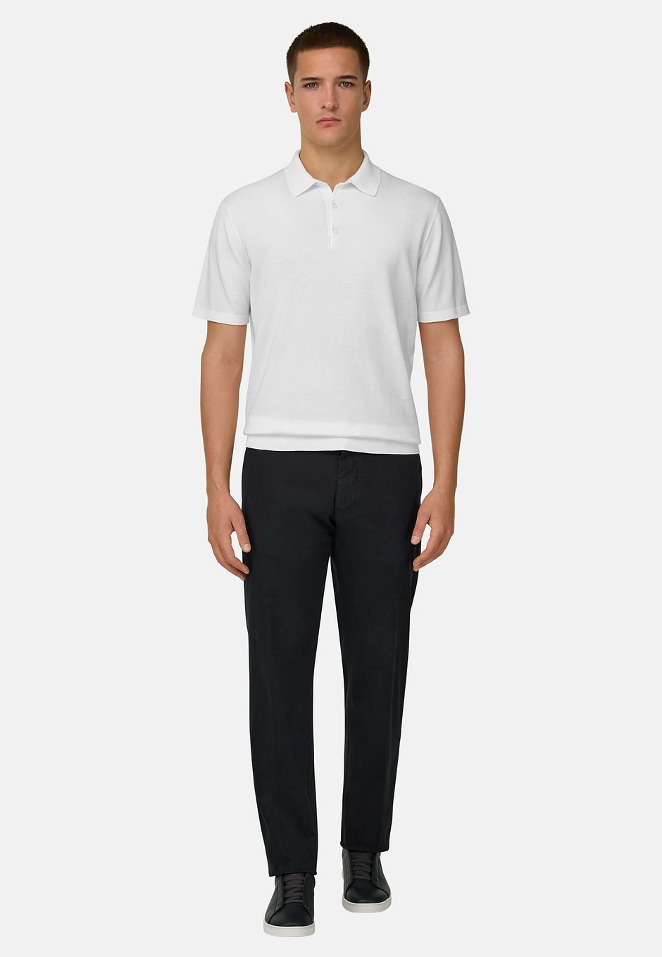 Polo In Cotone Crepe, Bianco, hi-res