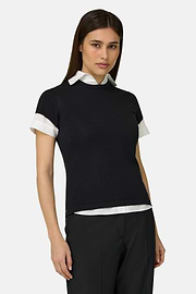 T-Shirt Aus Baumwoll-Seiden-Strick, Schwarz, thumb, 1