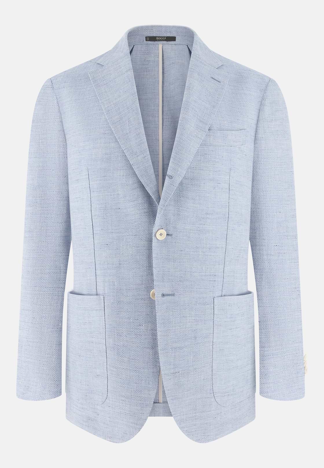 Herringbone Linen and Wool Jacket, Light Blue, hi-res, 5