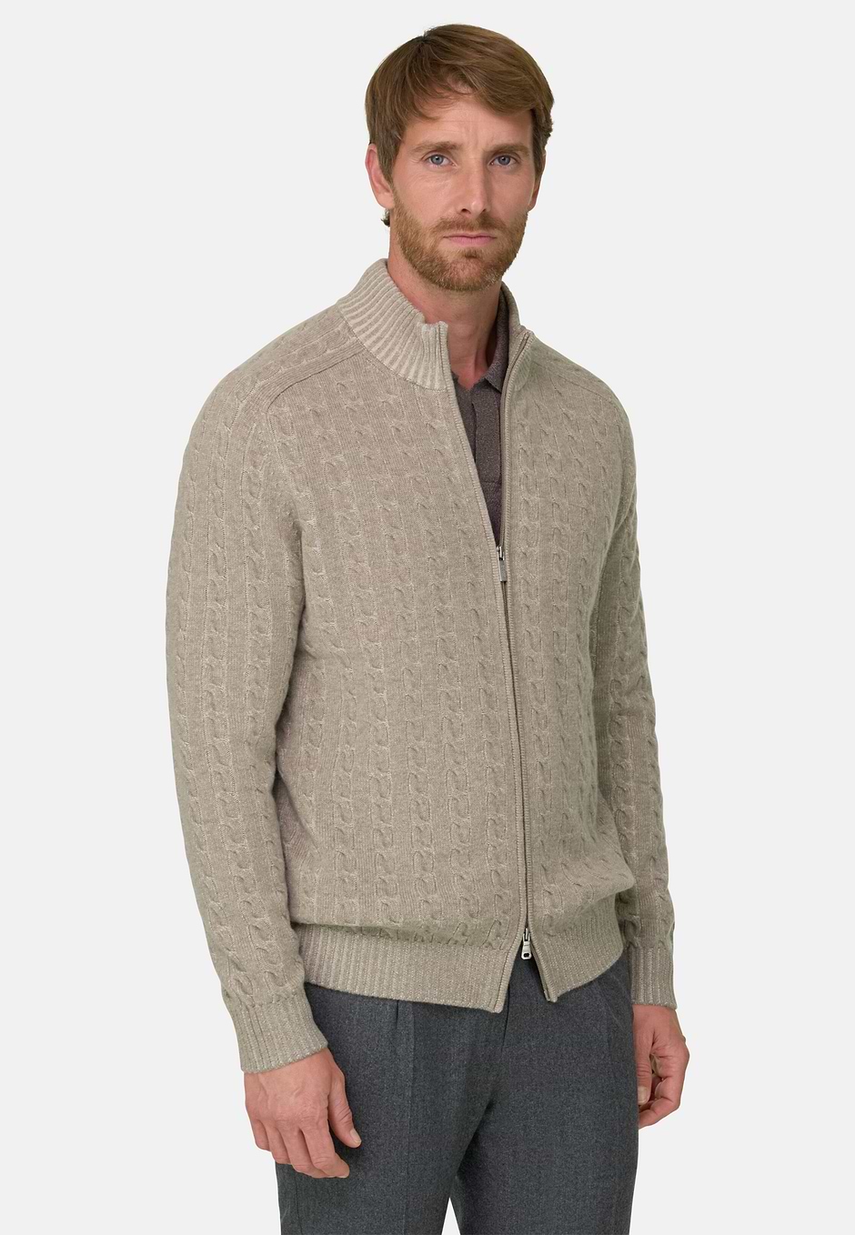 Col met Volledige Rits in Wol Kasjmier Vanisé, Beige, hi-res