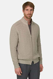 Roll Neck Jumper Full-Zip Cashmere Wool Plated, Beige, thumb, 1
