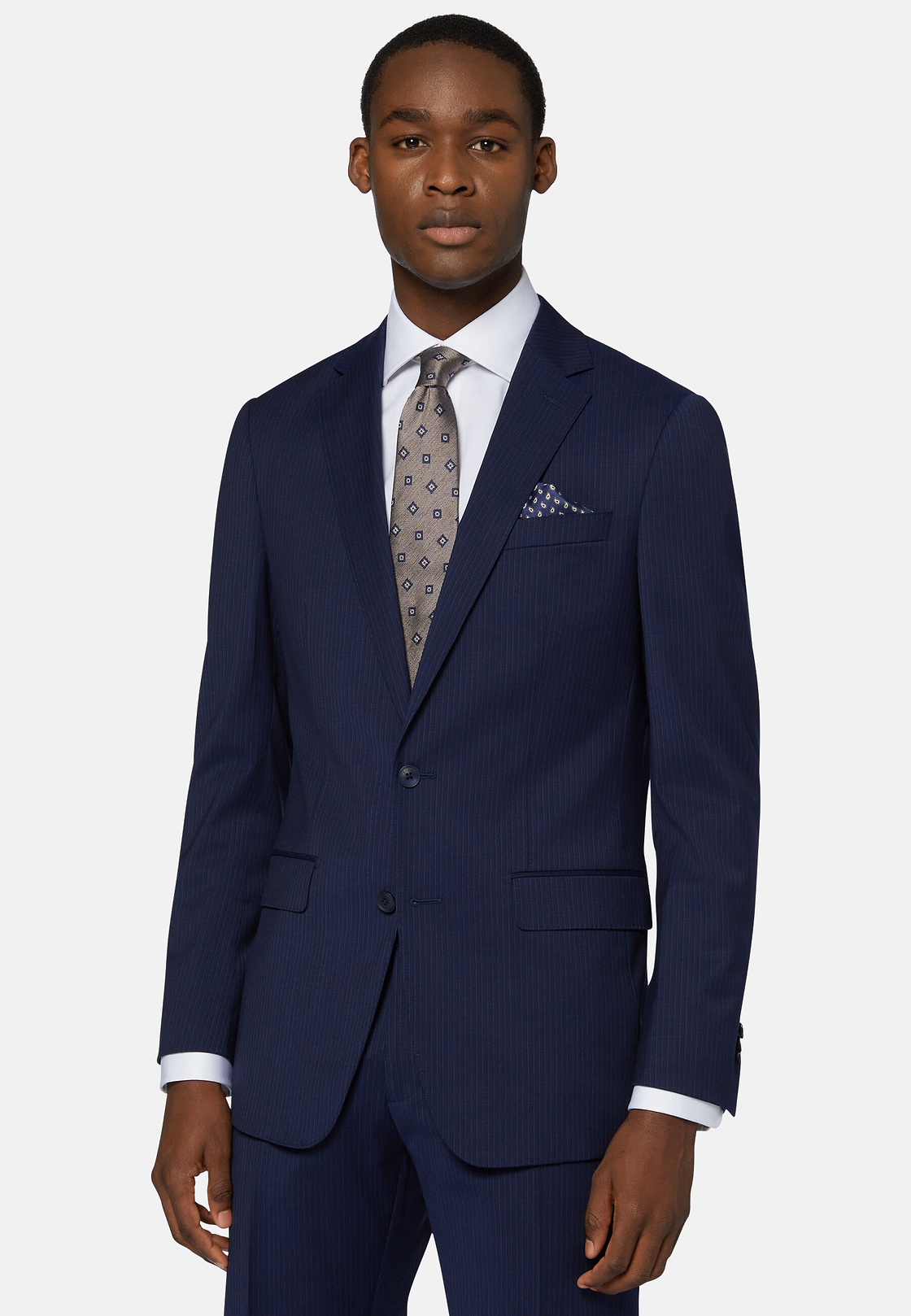 Pinstriped Wool Suit Style Anversa, Navy blue, hi-res