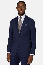 Pinstriped Wool Suit Style Anversa, Navy blue, hi-res