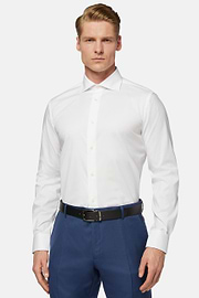 Camisa blanca en pin point de algodón regular fit, Blanco, hi-res