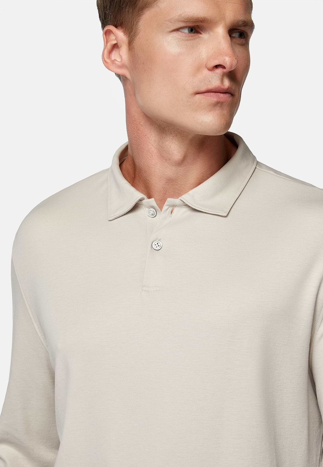 Polo Shirt in a Cotton Blend High-Performance Jersey, Sand, hi-res