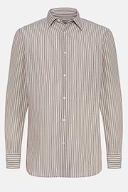 Camicia A Righe Marroni In Tencel Lino Regular Fit, Marrone, hi-res