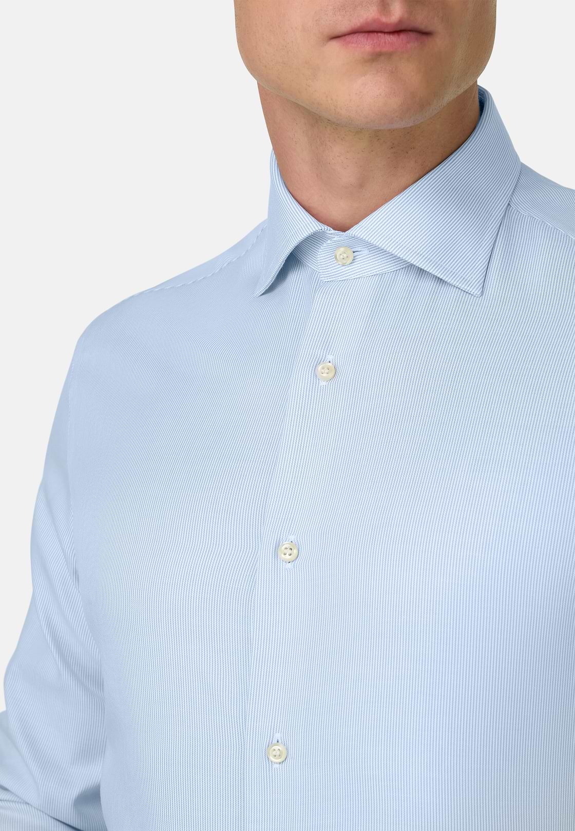 Camicia A Righe In Cotone Slim Fit, Azzurro, hi-res, 4