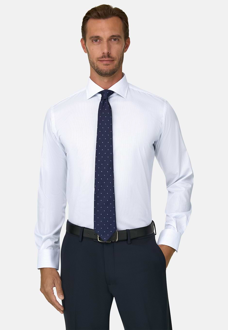 Hemd aus Baumwoll-Dobby gestreift Regular Fit, Hellblau, hi-res