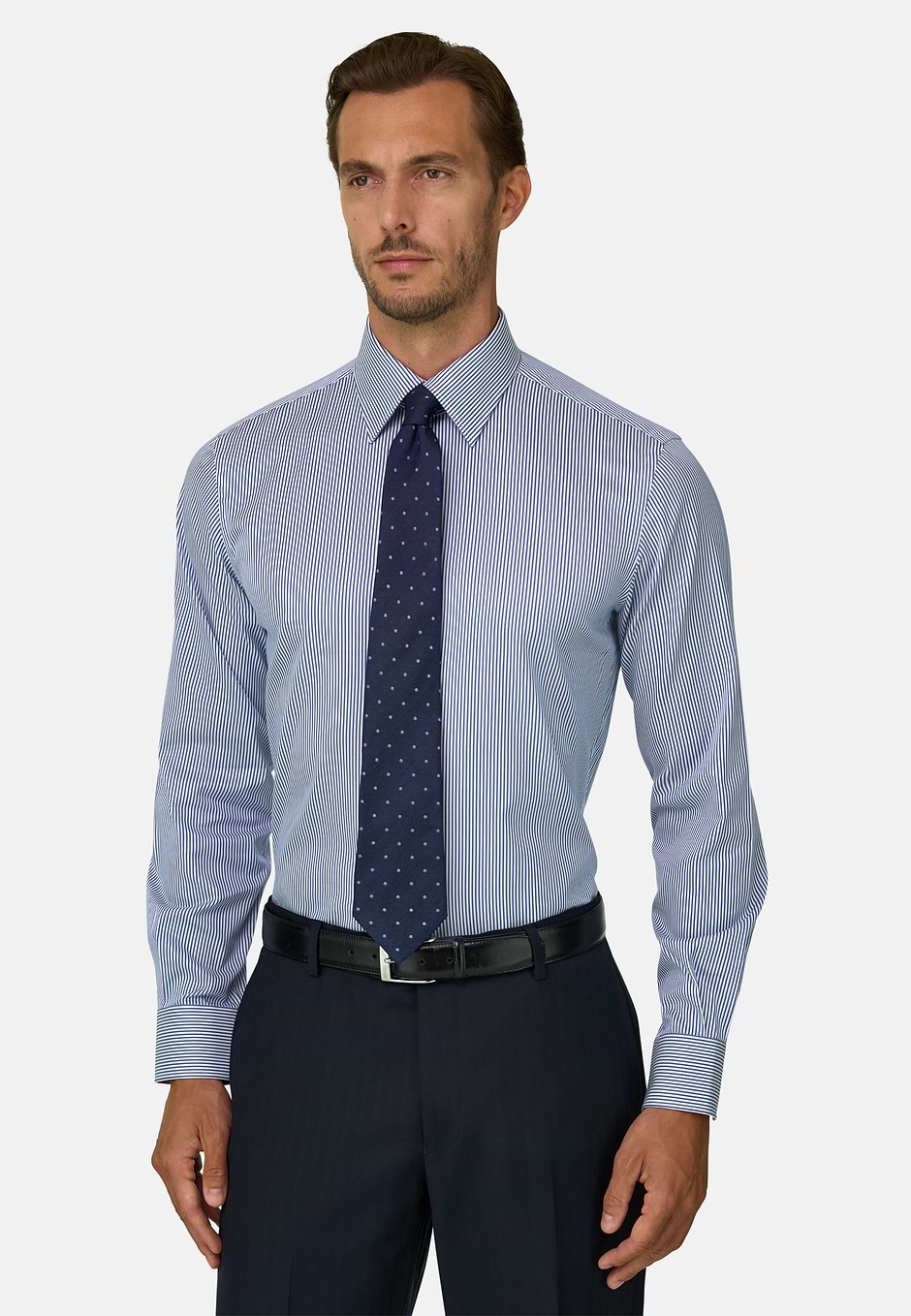 Shirt in Cotton Twill Striped Regular Fit, Blue, hi-res