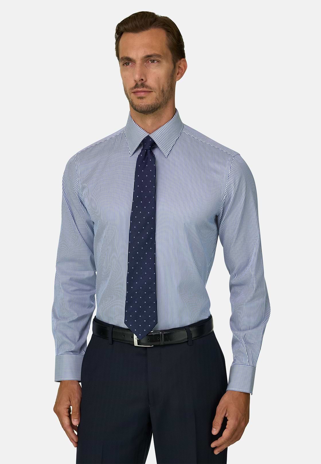 Overhemd Gestreept in Katoen Twill Regular Fit, Blue, hi-res, 1