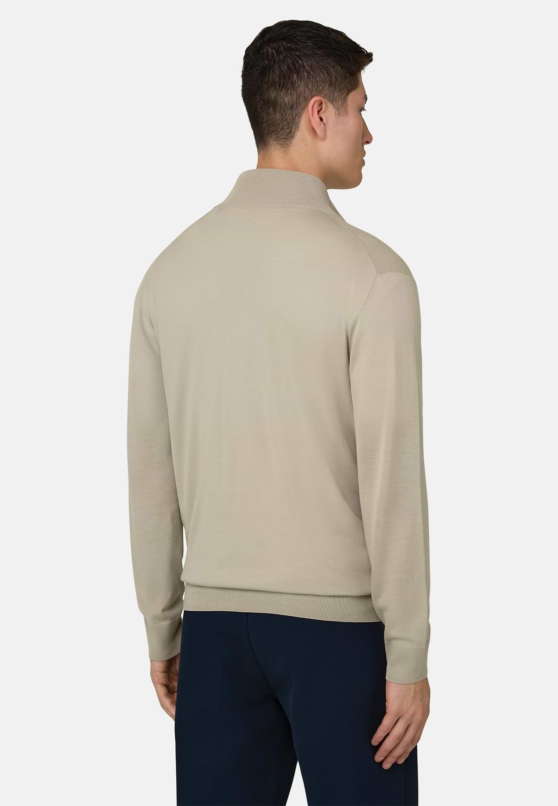 Full-Zip Jumper in Superfine Wool, Sand, hi-res, 3