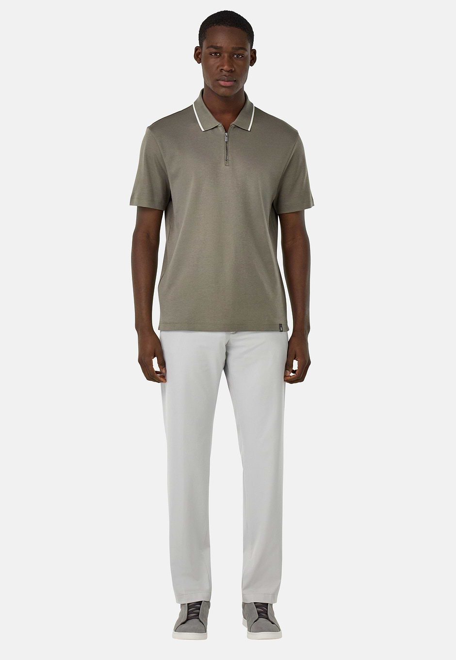 Polo Demi-Zip en Jersey, Military Green, hi-res