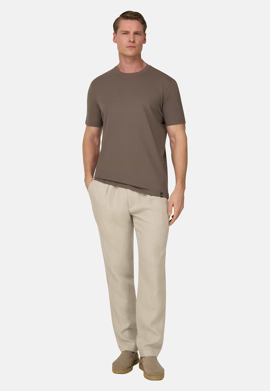 T-Shirt In Stretch Pima Cotton, Mud, hi-res