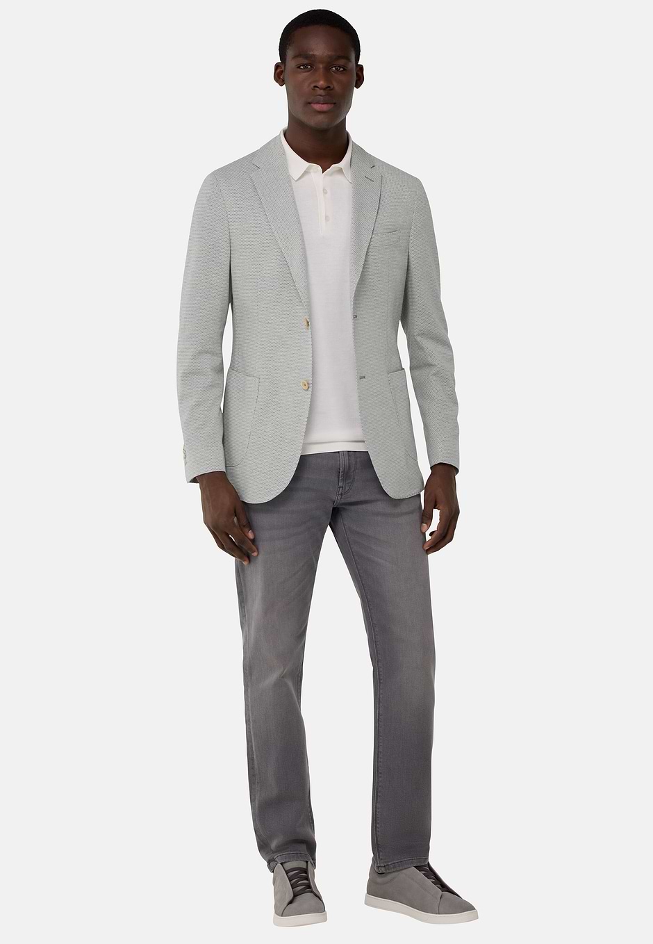Veste Structurée en Coton Jersey, Light grey, hi-res