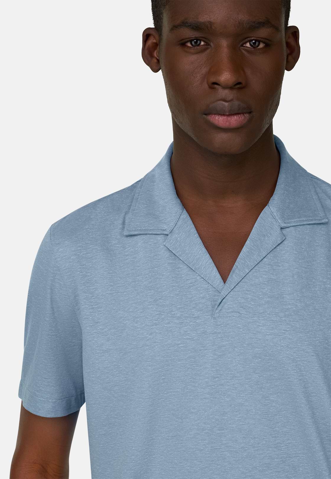 Polo In Misto Lino, Azzurro, hi-res, 4