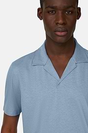 Polo In Misto Lino, Azzurro, thumb, 4