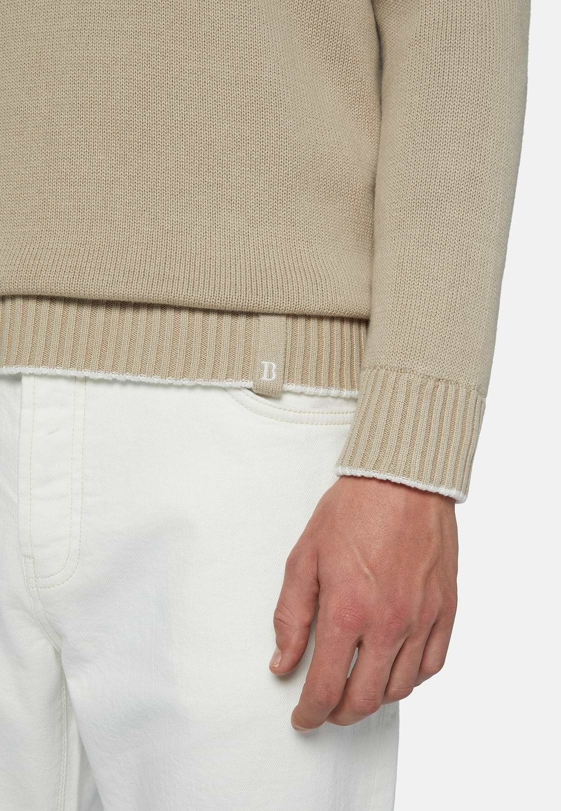 Beiger Pullover Mit V-Ausschnitt Aus Bio-Baumwolle, Beige, hi-res