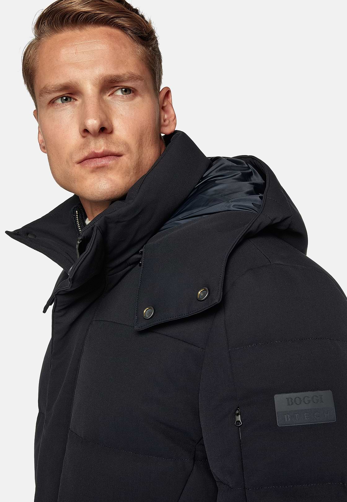 B Tech Goose Down Nylon Parka, Navy blue, hi-res