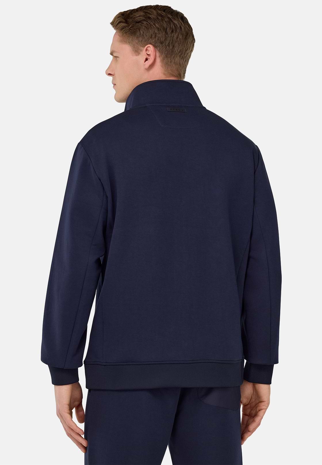 Sweat-Shirt Full Zip En Mélange Coton Et Scuba Léger, bleu marine, hi-res