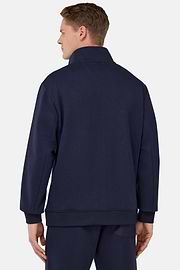 Sweat-Shirt Full Zip En Mélange Coton Et Scuba Léger, bleu marine, hi-res