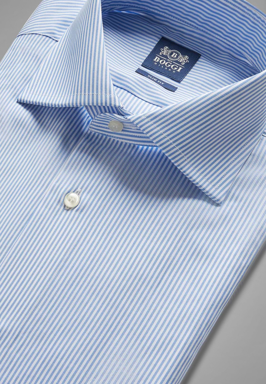 Camisa en algodón de rayas azules slim fit, , hi-res, 2