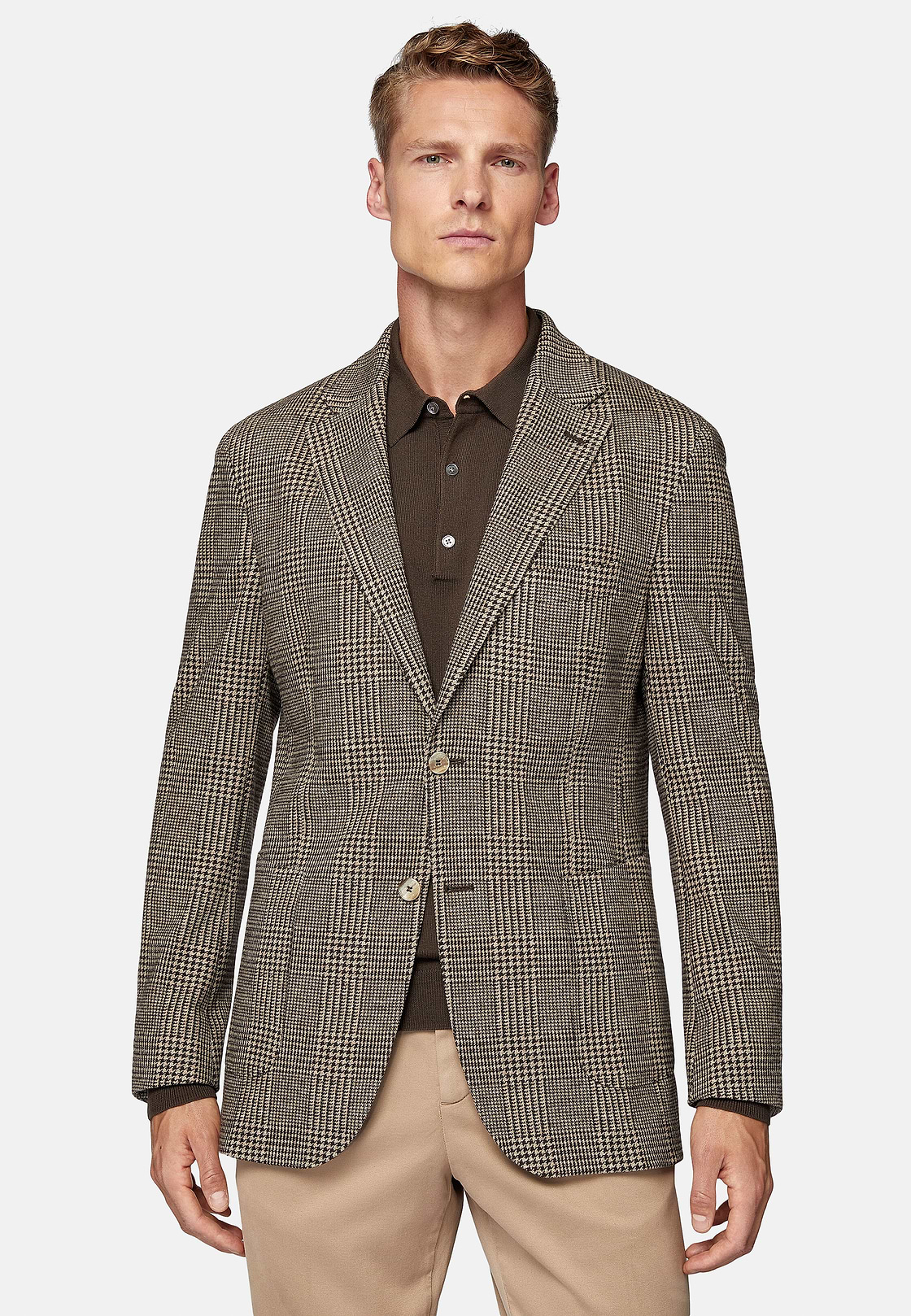 Brown Prince of Wales Check Cotton Blend Jacket, Brown, hi-res