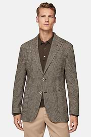 Brown Prince of Wales Check Cotton Blend Jacket, Brown, hi-res