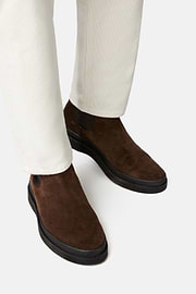 Suede Leather Ankle Boots, Brown, hi-res