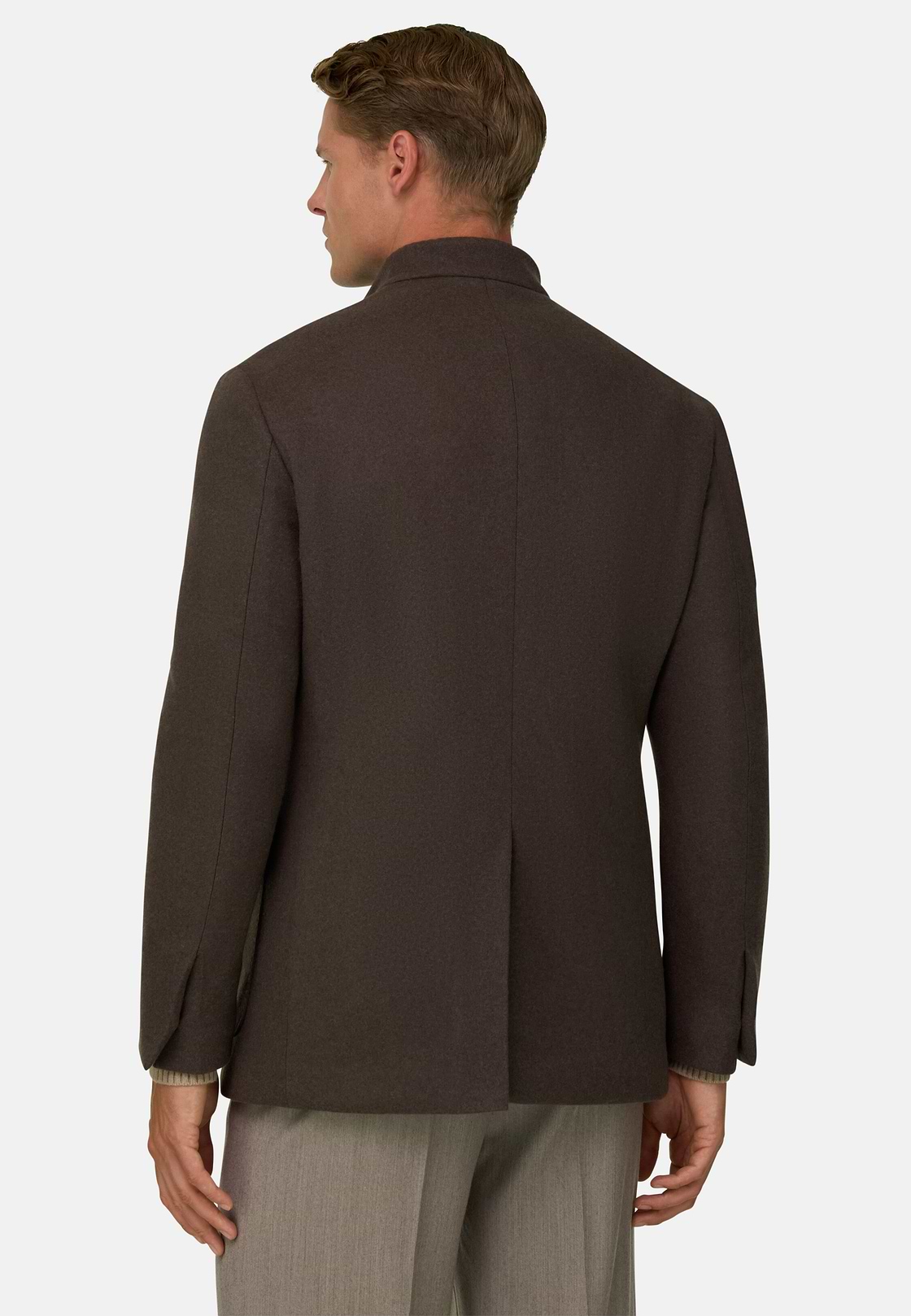 Blazer Guru Collar Padded Wool Cashmere, Brown, hi-res, 4