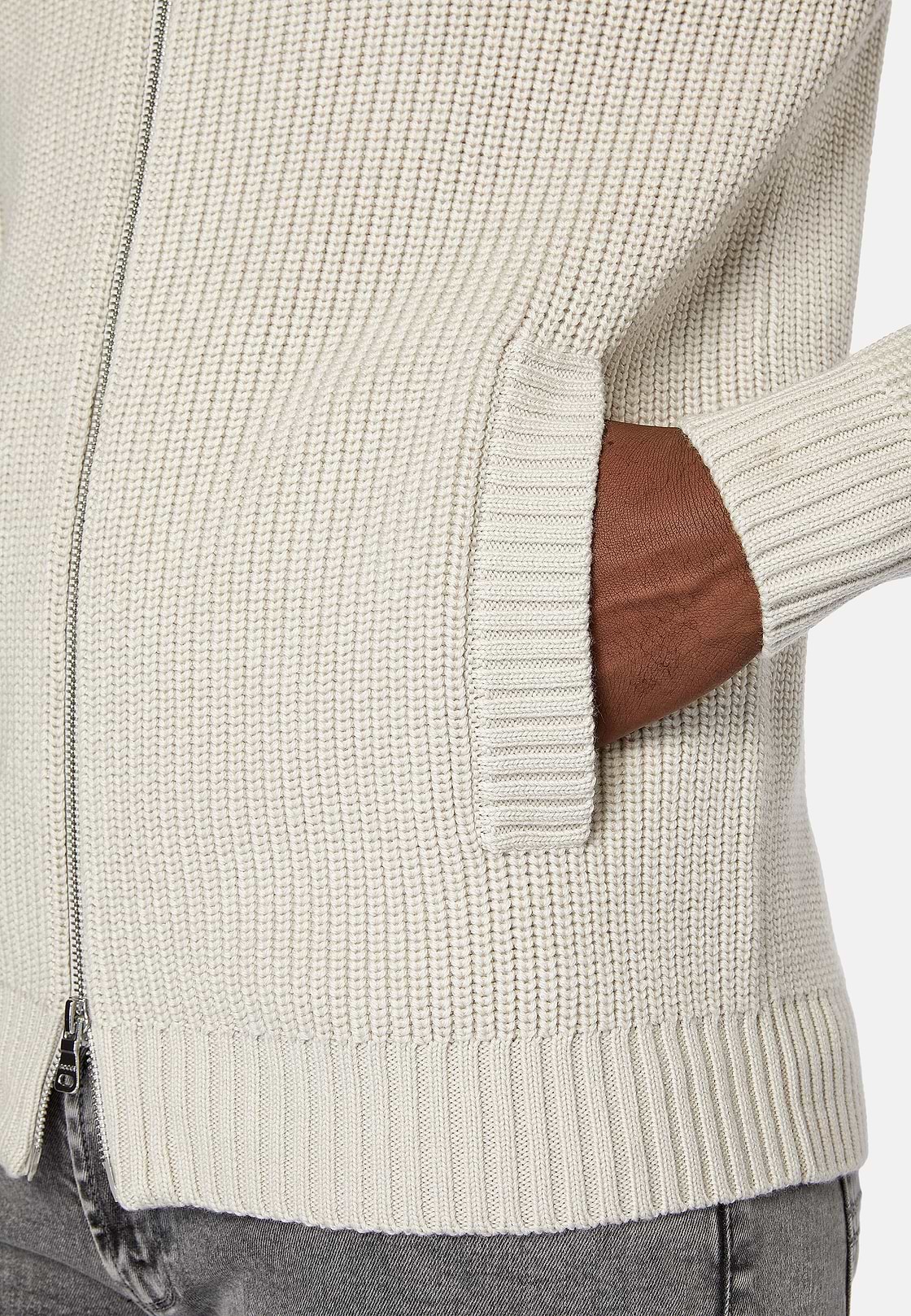 Sand Full-Zip Jumper in Merino Wool, Sand, hi-res
