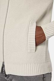 Sand Full-Zip Jumper in Merino Wool, Sand, hi-res