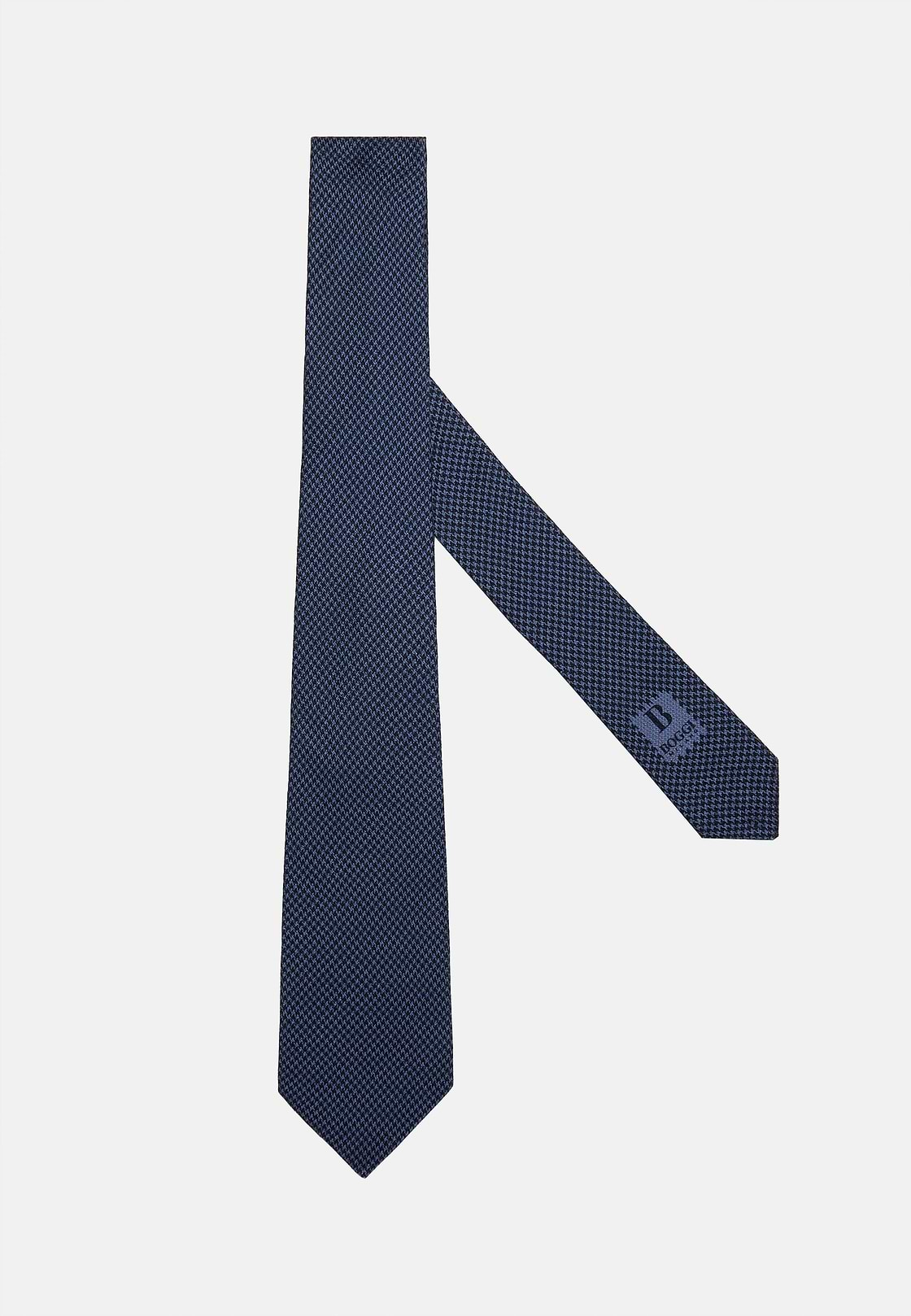 Houndstooth Pattern Silk Tie, Navy blue, hi-res