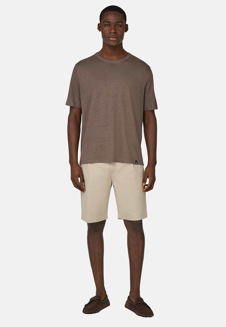 T-Shirt in Stretch Linen Jersey, Taupe, hi-res