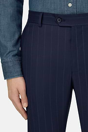 Garnitur w prążki z czystej wełny 130s, Navy blue, thumb, 4