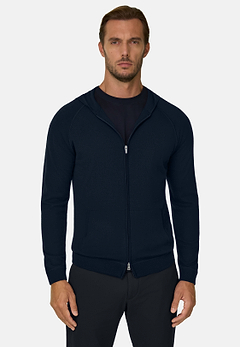 Full Zip Hooded Jumper in Superfine Merino Wool