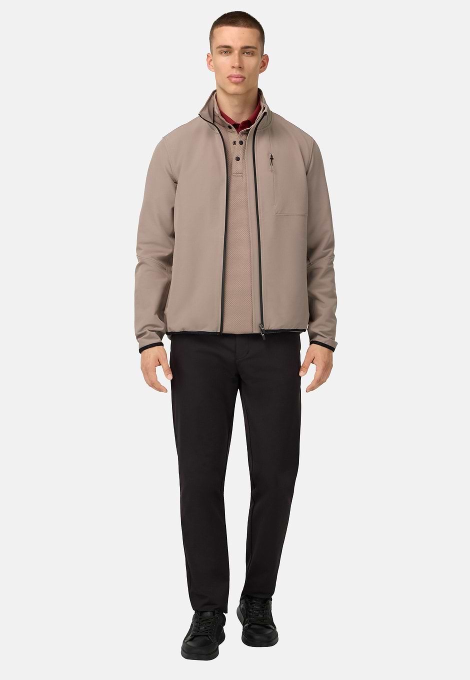 Padded Windproof Jacket in B-Tech Stretch Nylon, Taupe, hi-res