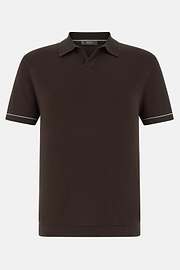 Strick-Poloshirt Aus Baumwollkrepp, Dunkelbraun, thumb, 5