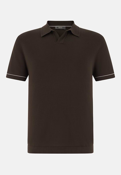 Strick-Poloshirt Aus Baumwollkrepp, Dunkelbraun, hi-res