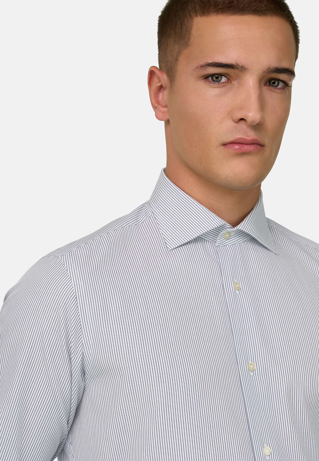 Camicia A Righe Di Cotone Slim Fit, Blu Scuro, hi-res, 4