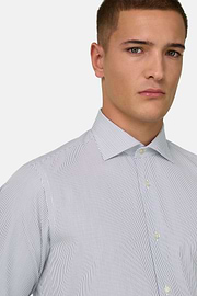 Camicia A Righe Di Cotone Slim Fit, Blu Scuro, thumb, 4